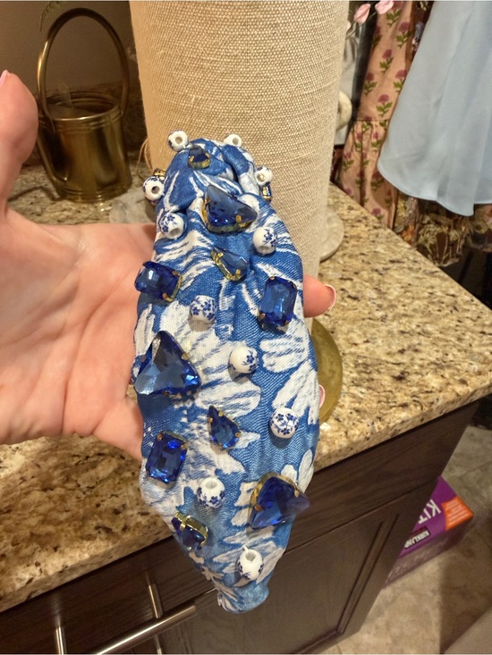 Brianna Cannon Accessories - Brianna Cannon Embellished Blue Floral Headband with Sapphire Crystals